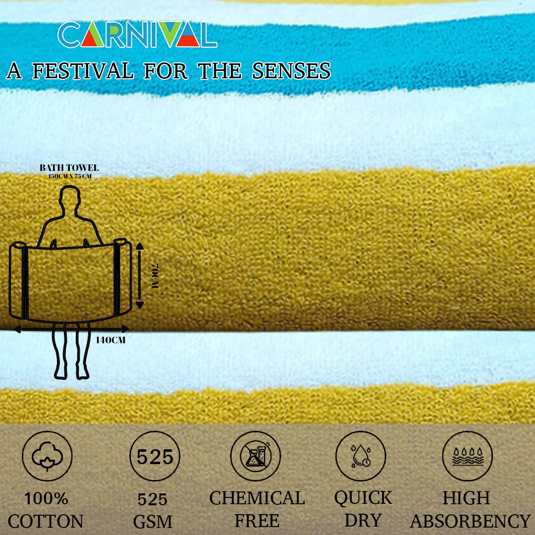 Carnival Export Quality 100% Cotton Bath Towel 525 GSM,Soft & Absorbent - Regency India