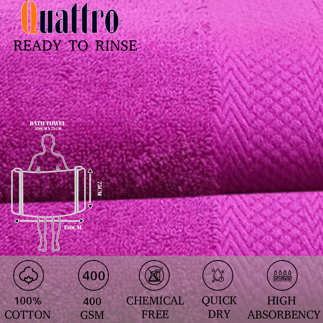 Quattro Bath Towel. Fuscia Pink Color Bath Towel. Cotton Towel.