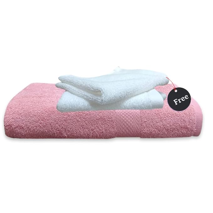 Quattro Export Quality 100% Cotton Bath Towel 400 GSM, (Soft & Absorbent) | Buy 1 Bath Towel & Get 2 Face Towel Free- Blush