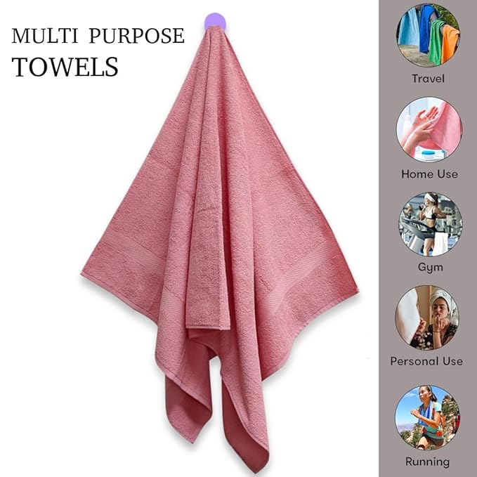 Quattro Export Quality 100% Cotton Bath Towel 400 GSM, (Soft & Absorbent) | Buy 1 Bath Towel & Get 2 Face Towel Free- Blush