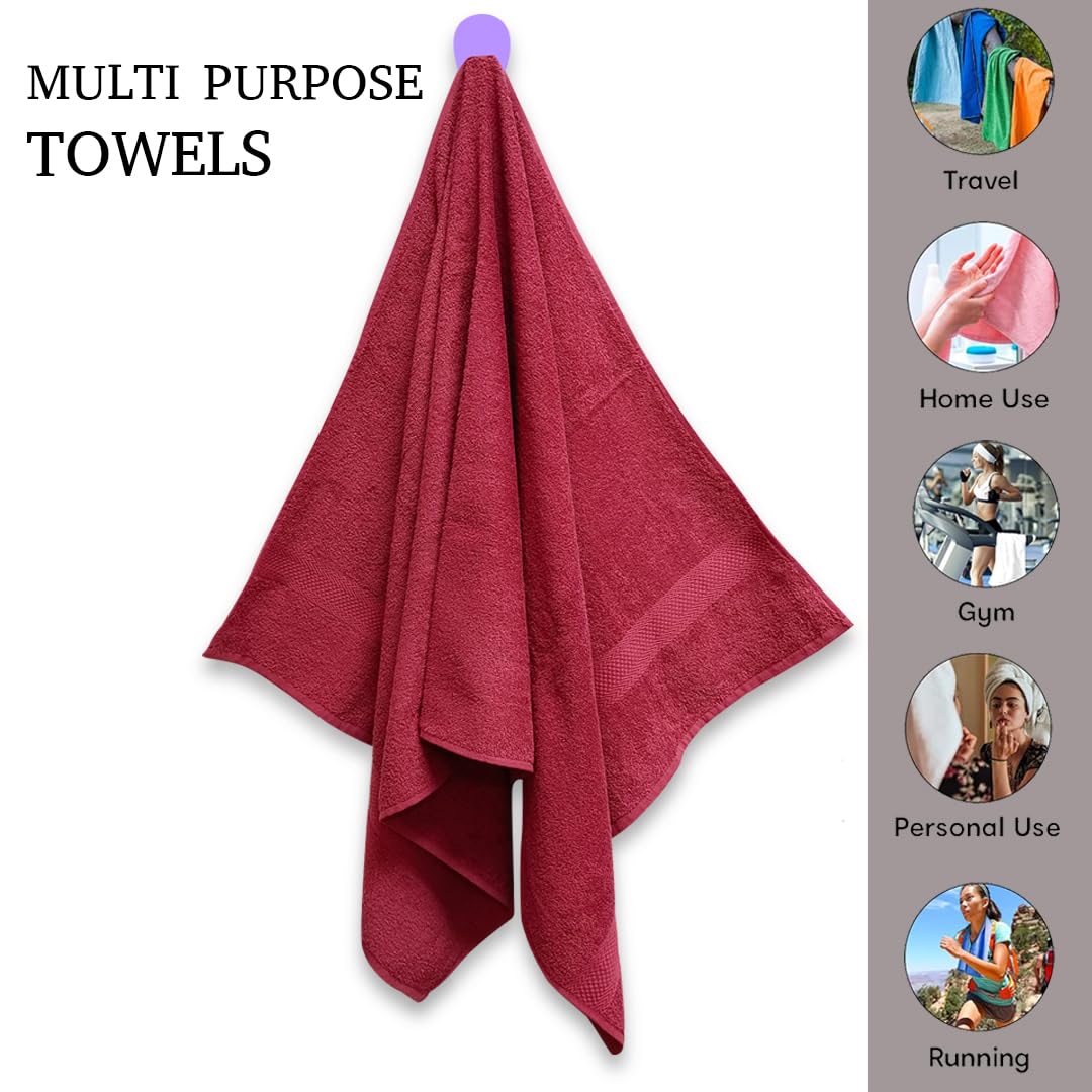 Regency India Quattro 100% Cotton Towels for Bath | Turkish Bath Towel - Ultra Soft & Absorbent | 400 GSM | 1 Piece Bath & 2 Hand Towels Towel for Men/Women | 75 x 150 cm (Maroon)
