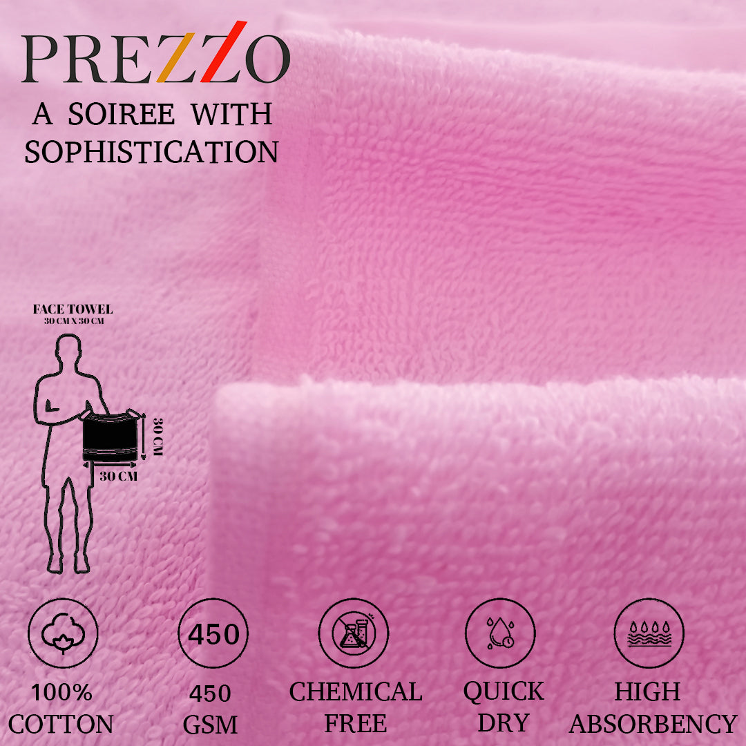 Prezzo Face Towel 450 GSM, Size 30 * 30 cm, Soft & Fluffy towel, (Pack of 6) | - Regency India