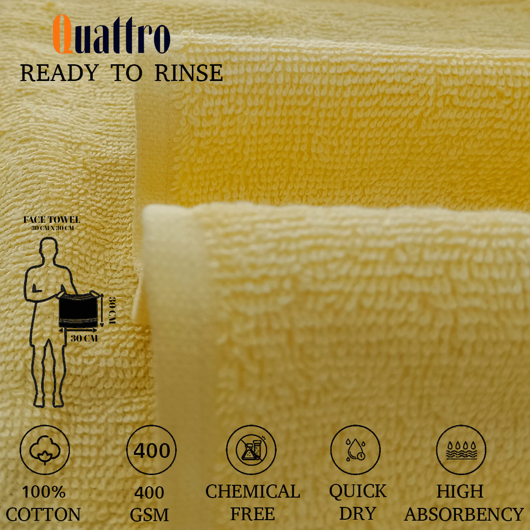 Quattro Face Towel 400 GSM, Size 30 * 30 cm, Soft & Fluffy towel, (Pack of 6) | - Regency India
