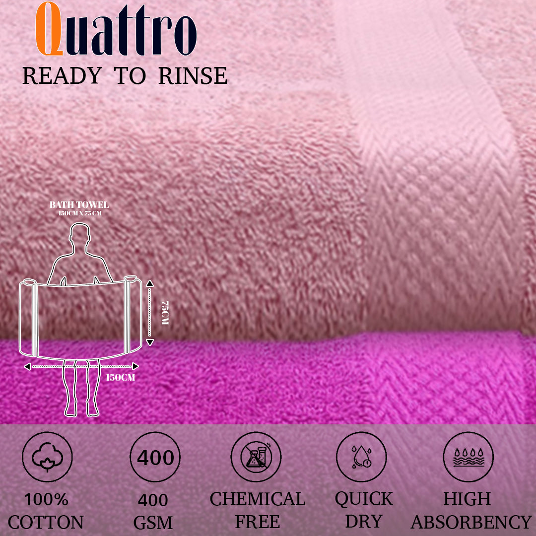 Quattro Export Quality 100% Cotton Bath Towel 400 GSM, (Soft & Absorbent) Color Combo  | Pack Of 2 - Regency India