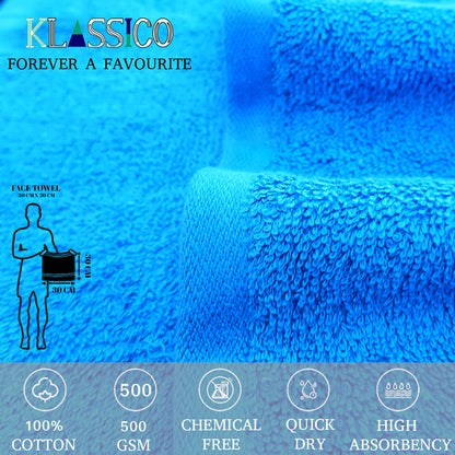 Klassico Face Towel 500 GSM, Size 30 * 30 cm, Soft & Fluffy towel, (Pack of 6) | - Regency India