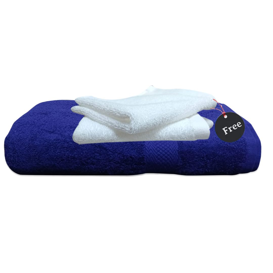 Regency India Quattro 100% Cotton Towels for Bath | Turkish Bath Towel - Ultra Soft & Absorbent | 400 GSM | 1 Piece Bath & 2 Hand Towels Towel for Men/Women | 75 x 150 cm (Midnight Blue)