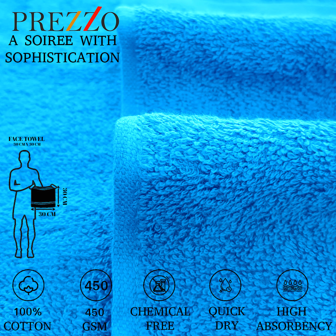 Prezzo Face Towel 450 GSM, Size 30 * 30 cm, Soft & Fluffy towel, (Pack of 6) | - Regency India