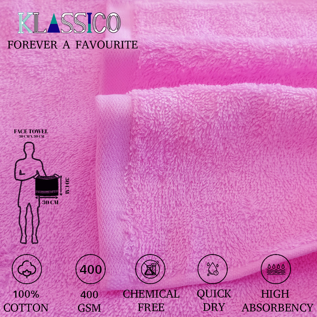 Quattro Face Towel 400 GSM, Size 30 * 30 cm, Soft & Fluffy towel, (Pack of 6) | - Regency India