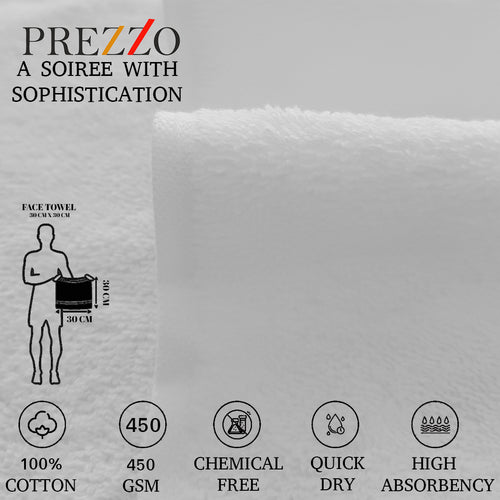 Prezzo Face Towel 450 GSM, Size 30 * 30 cm, Soft & Fluffy towel, (Pack of 6) | - Regency India