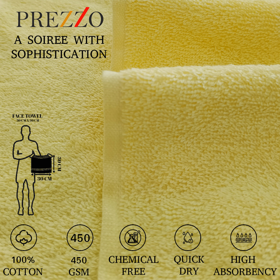 Prezzo Face Towel 450 GSM, Size 30 * 30 cm, Soft & Fluffy towel, (Pack of 6) | - Regency India